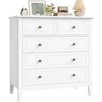 Homfa Kommode, Sideboard mit 5 Schubladen, Metallgriffe, weiß, 80x40x80cm