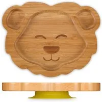 relaxdays Kindergeschirr-Set Baby-Teller mit Saugnapf "Löwe" (1-tlg), 1 Personen, Bambus