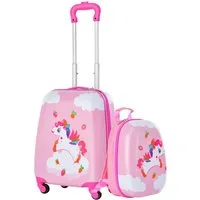 COSTWAY Kinderkoffer 12"+16" Kindertrolley mit Rucksack