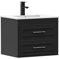 Puluomis Waschtisch Badmöbel mit Keramikwaschbecken Set, 60cm Unterschrank mit Schublade (Set, Badschrank mit Waschbecken Set Wasserhahn & Zubehör inklusive)
