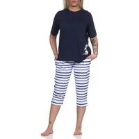 Normann Pyjama Maritimer Damen kurzarm Capri Schlafanzug, Top mit Leuchtturm Motiv