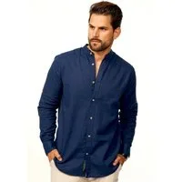 behype Langarmhemd aus Leinen im Regular-Fit Sommerhemd Herren Leinenhemd Freizeithemd mit Stehkragen & Krempelfunktion