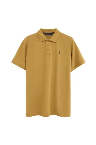 Kurzärmliges Poloshirt senfgelb mit gesticktem Rigby Go Logo