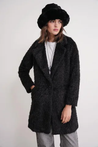 Strukturierter langer Mantel mit Jacketkragen