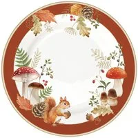 EasyLife Kuchenteller Autumn Breeze, Spülmaschinengeeignet, Weiß, Herbst, Blätter, Eichhörnchen, ⌀ 19cm