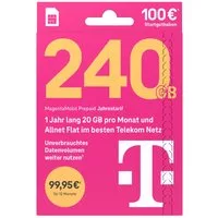 Telekom MagentaMobil Prepaid Jahrestarif Simkarte mit 100 € Startguthaben Prepaidkarte, (EU-Roaming inkl. CH/GB, 100 € Startguthaben)