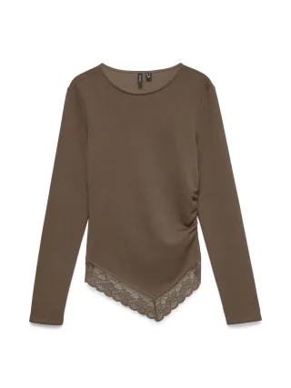 VERO MODA - VMMILLE LS O-NECK ASM LACE TOP JR EX SB4 Cocoa Brown - Gr. - M