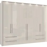 OTTO home Drehtürenschrank Piano, inklusive Rahmen und Beleuchtung, soft-close-Funktion (277 oder 322cm breit, 226cm hoch, mit 4 Schubladen) UV lackiert, hochglänzend weiß oder beige, FSC-zertifiziert