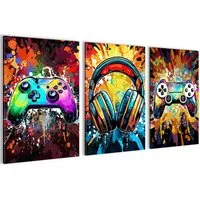 Novart Wandbild Wandbilder Gamer Spielkonsole Jugendzimmer Kinderzimmer, Schwarz