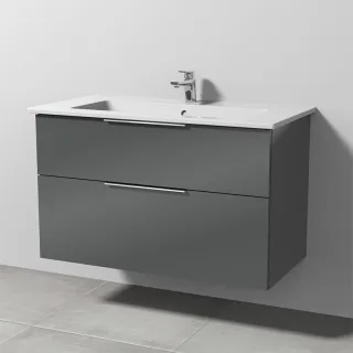 Sanipa 3way Keramik-Set Venticello Keramik-Waschtisch und Unterbau mit 2 Auszügen, Anthrazit-Glanz UF32479