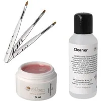 Sun Garden Nails UV-Gel 5 ml UV Aufbaugel - Cover Gel + 3 tlg. Pinselset + Nail Cleaner 100 ml