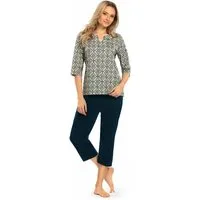 comtessa Schlafanzug Ascafa Damen Schlafanzug Halbarm 7/8 Hose in Navy