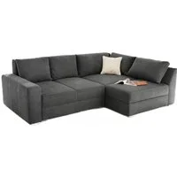 luma-home Ecksofa 15107, Dauerschläfer B260/T181/H88 cm mit 2 Bettkästen, Ottomane links oder rechts montierbar, Federkern, Boxspring, Kaltschaum-Topper, Mikrofaser in Dunkelgrau