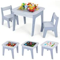 TLGREEN Kindertisch 4-in-1 Multifunktionstisch Set mit 2 Stühlen (Doppelseitenplatte (Maltisch/Bauplatte) und Stauraum, Kindermöbel für Kinderzimmer, Stauraum), Ideal für 3-7 Jahre