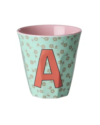 Rice Melamin Becher Buchstabe A/Flowers/ Mint 250ml