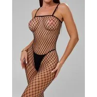Elegant Love Bodystocking-Ouvert Femininer Netz-Strumpfbody – Stilvoller Catsuit-Dessous für Damen sexy Reizwäsche mit offenem Schritt, S-XL, Schwarz