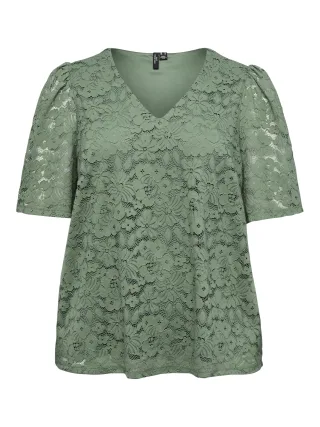VERO MODA CURVE - VMCHONEY LACE S/S TOP WVN GA CUR - Gr. - 52