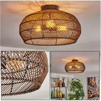 hofstein Deckenleuchte moderne Deckenlampe aus Metall/Rattan in Schwarz/Dunkelbraun, ohne Leuchtmittel, Boho-Design Deckenleuchte,Lichteffekt, Ø40cm, 3xE27, ohne Leuchtmittel