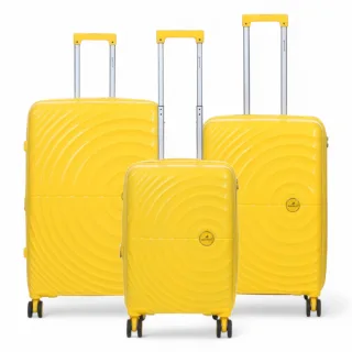 Erweiterbarer gelber Hartschalenkoffer mit 8 Rädern