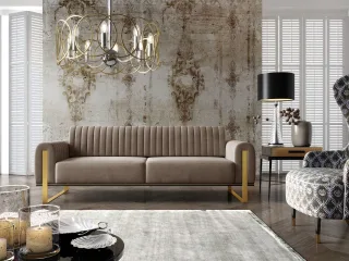 OUTLET Sofa Designersofa VALERIE 3-Sitzer in Stoff Elisa Velvet Cappuccino