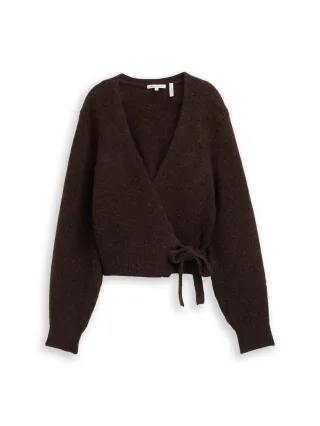 Denim Tom Tailor - Relaxed Fit Wrap Cardigan soft chocolate brown melange - Gr. - XS