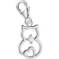 Goldene Hufeisen Charm-Einhänger Zirkonia Katze Charm 925 Sterling-Silber Anhänger für Armband, Rhodium überzogen anlaufgeschützt