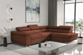 Ecksofa Sofa JADE Stoff Ascot Rostbraun mit Schlaffunktion Ottomane Rechts