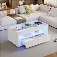 REDOM Couchtisch Hochglanz Wohnzimmertisch (doppelstöckiger Satztisch, Beistelltisch, 1-St., 2 großen Schubladen), mit 16‑Farben LED