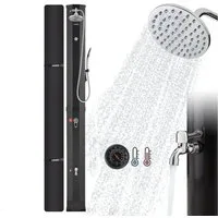 Arebos Solardusche 60 L Solar-Gartendusche mit Handbrause, Thermometer & Fußdusche (Komplett-Set, Schwarz), inkl. Abdeckhaube