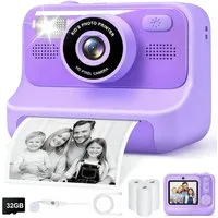 POPOLIC Sofortbildkamera mit Sofortdruck - 2,4'' Selfie-Kinderkamera Kinderkamera (inkl. mit 32GB Karte, 3 Rollen Druckpapier - 1080P Digitalkamera für Kinder, Spielzeug-Geschenk für Mädchen und Jungen von 3-12 Jahren (Lila)
