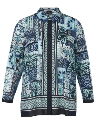 VIA APPIA DUE - Bluse Hemdkragen 1/1 Arm Druck marine multicolor - Gr. - 52