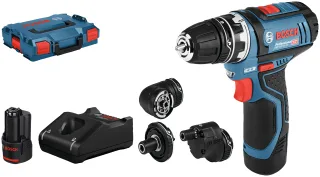 Bosch Professional Akku-Bohrschrauber "GSR 12V-15" Set, inkl. 2 Akkus, Ladegerät, Koffer und Flexi-Click Aufsätze