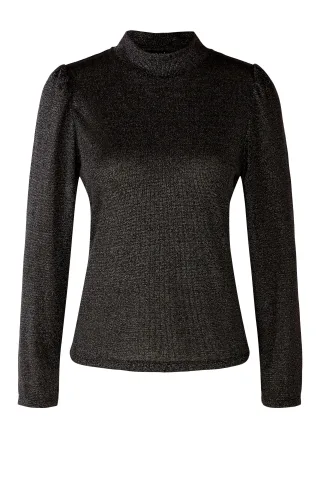 Oui - Langarmshirt mit glitzerndem Glanzgarn black - Gr. - 42