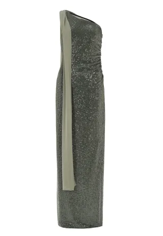 SWING - One-Shoulder Abendkleid aus foliertem Jersey mit Chiffon Schal eucalyptus green - Gr. - 40