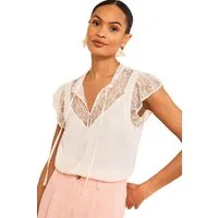 Love & Roses Kurzarmbluse Love & Roses Boudoir-Bluse mit Spitze, Kurzgröße (1-tlg)