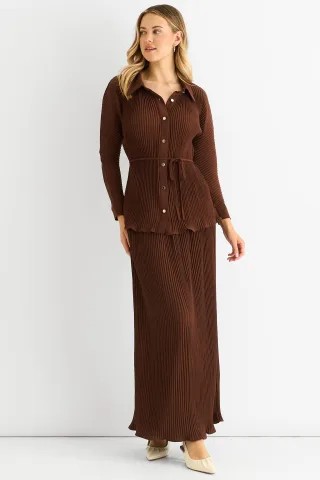 Schokolade Plissee Maxirock mit elastischer Taille