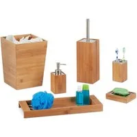 relaxdays Badezimmer-Set Bad Set Bambus 6-teilig