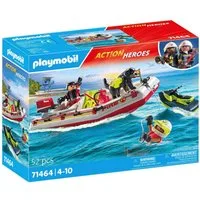 Playmobil® Feuerwehrboot mit Aqua Scooter (71464), Action Heroes Konstruktions-Spielset, (52 St), Made in Germany
