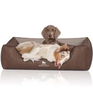 Knuffelwuff Orthopädisches Hundebett Outlander aus laser-gestepptem Kunstleder braun/ grau XXL