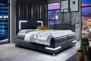 Boxspringbett Schlafzimmerbett ARIANO 160x200cm Schwarz inkl. Bettkasten und LED