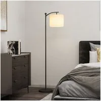 HOMCOM Stehlampe LED Stehleuchte dimmbar, Stoffschirm, Standleuchte, Fußschalter, Infrarotlampe, Lese-Stehlampe mit Timer, Schwarz+Cremeweiß