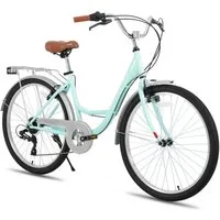 HILAND Cityrad 26 Zoll Pendlerfahrrad für Erwachsene, Herren und DamenHollandfahrrad, Step-Through Rahmen,mit Gepäckträger und Korb, Fender,7 Gang-Schaltung