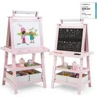 COSTWAY Standtafel Kinder Staffelei, doppelseitig, mit Magneten & 2 Boxen