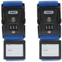 ABUS Koffergurt Kofferband-Schloss 620TSA/192 - USA Reise, Zahlencode, 2 Stk., Blau, Individuell einstellbarer dreistelliger Zahlencode, mit Adressetikett