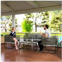Outsunny Sitzgruppe mit 2er Sofa, Sessel, Tisch, Kissen, (wetterfest Lounge-Set für 4 Personen, 4-tlg., Gartenmöbel Set aus Polyrattan), für Garten Balkon Braun+Dunkelgrau