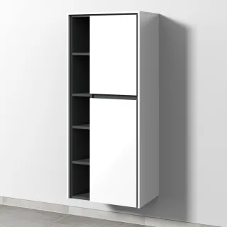 Sanipa Twiga Stauraumschrank mit 2 Türen und offenen Fächern, Anthrazit-Glanz, SY10579 SY10579