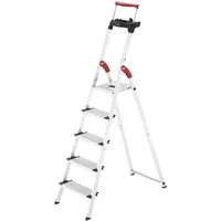 Hailo Trittleiter L85 ComfortLine Alu-Haushaltsleiter, Sicherheitsleiter mit 5 Stufen &, XXL-Alu-Stufen, Rutschsicherer Steckfuß