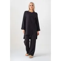 WENOR Hosenanzug Tunika Set aus Musselin 100 % Baumwolle Modest Fashion (Zweiteilig, 2-tlg., Tunika & Hose) Verlängertes Rückenteil, Zweiteiler mit Tunika und weiter Hose