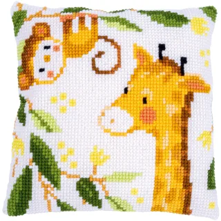 Kreuzstichkissen "Affe & Giraffe"