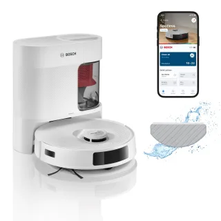 BOSCH Saugroboter "Spotless + BCRD1W, Saugroboter mit Wischfunktion, 11.000 Pa Saugkraft" Trocken-Servicestation, Infrarot Navigation, Carbon Bürste